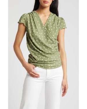 Loveappella Polka Dot Faux Wrap T-Shirt - Green