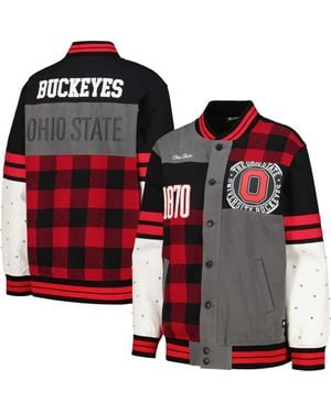 The Wild Collective Ohio State Buckeyes Multi Vintage Button-Up Bomber Jacket - Red