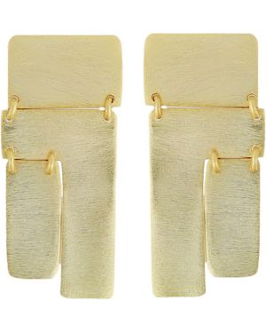 Panacea Brushed Rectangular Drop Earrings - Yellow