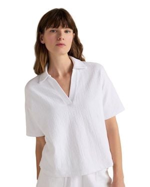 Haven Well Within Cotton French Terry Johnny Collar Top - White