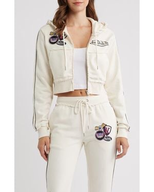Von Dutch Cropped Raw Edge Full Zip Hoodie - White