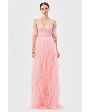 Bariano Lili Off Shoulder Ruffle Gown - Pink