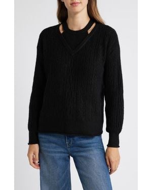 Wit & Wisdom V-Neck Sweater With Bib - Black