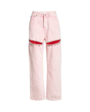 Area Crystal Slit Straight Leg Jeans - Pink