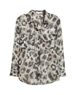 Equipment Signature Slim Fit Silk Button-Up Shirt - Gray