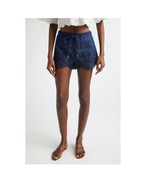Zimmermann Mahon Broderie Anglaise Denim Shorts - Blue