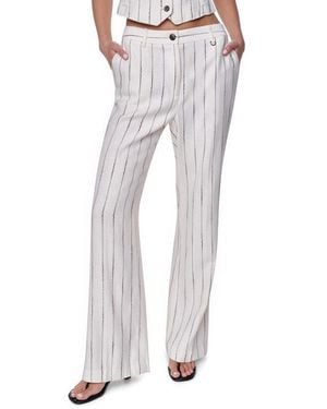 DKNY Stripe Straight Leg Linen Blend Pants - White