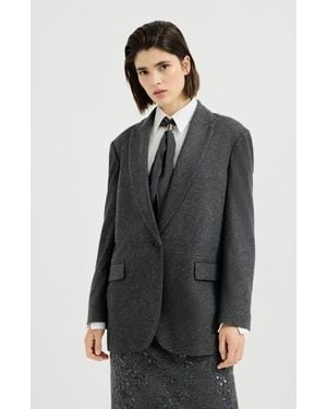 Brunello Cucinelli Cashmere Jersey Blazer With Monili - Gray