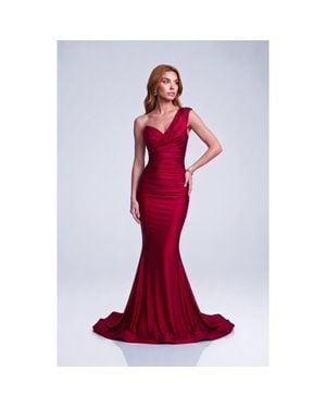 Jessica Angel One-Shoulder Soft Draped Mermaid Gown - Red