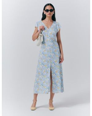 Ghost Blair Crepe Floral Sleeveless Midi Dress - Blue