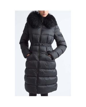 Moncler Boedic Water Repellent Long Down Puffer Coat With Genuine Shearling Trim - Black
