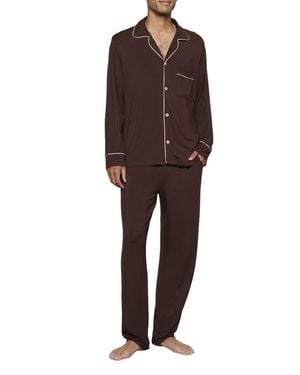 Eberjey William Stretch Tencel Modal Long Pajamas - Brown
