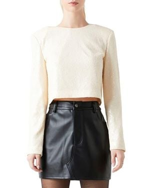 Grey Lab Power Shoulder Sequin Crop Top - White