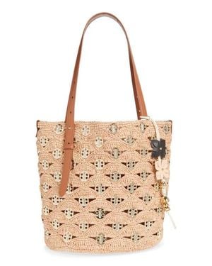 Rabanne Raffia Disc North South Bucket Bag - Multicolor