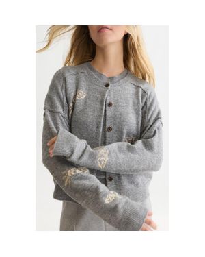 Scotch & Soda Embroidered Crewneck Cardigan - Gray