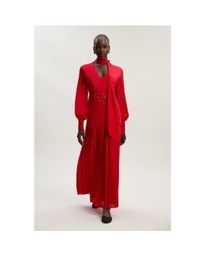 Karen Millen Jersey Ponte Georgette Mix Maxi Dress in Red | Lyst