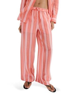 Mango Straight Fit Stripe Pants - Red