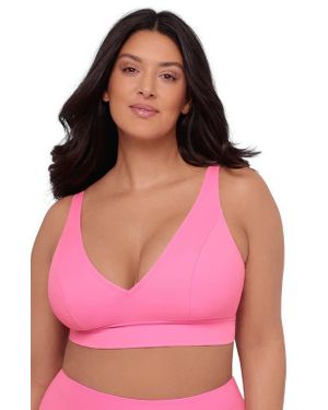 S3 Banded Plunge V-Neck Bikini Top - Pink