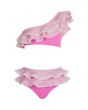 NESSI BYRD One-Shoulder Tiered Ruffle One-Shoulder With Ric-Rac Detail Two-Piece Bikini - Purple