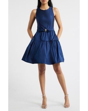 Eliza J Ruffle Skirt Sleeveless Cocktail Dress - Blue