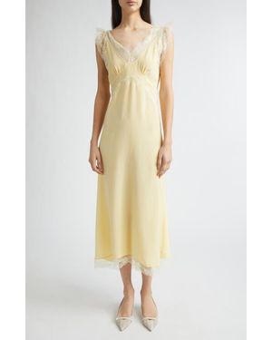 Tanner Fletcher Gender Inclusive Irene Lace Trim Silk Georgette Midi Dress - Yellow