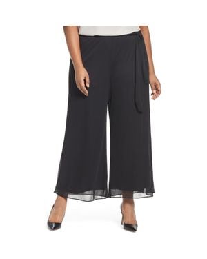 Alex Evenings High Rise Tie Waist Wide Leg Pants - Black
