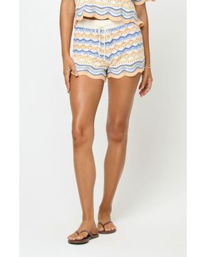 LSPACE Sun Chaser Stripe Cotton Cover-Up Shorts - Blue