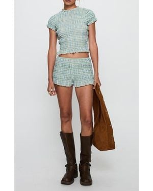 Princess Polly Go Retro Shirred Crop Cotton Blend Top & Shorts Set - Multicolor