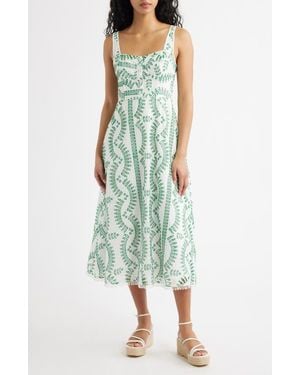 Moon River Embroidered Midi Dress in Natural | Lyst