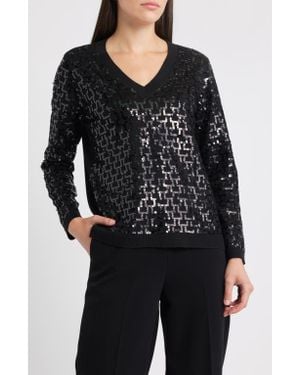 Anne Klein Sequin Zigzag Sweater - Black