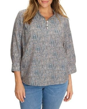 NIC+ZOE Sun Speckle Ruffle Neck Top - Gray