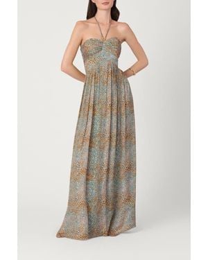 Shoshanna Abstract Animal Clip Chiffon Midnight Grace Dress - Natural