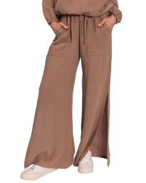 EVERYDAY RITUAL Riley Cotton Gauze Split Hem Pants - Brown