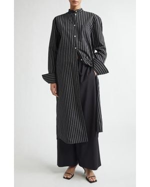 TOTEME Stripe Long Sleeve Cotton Blend Tunic Shirtdress - Black