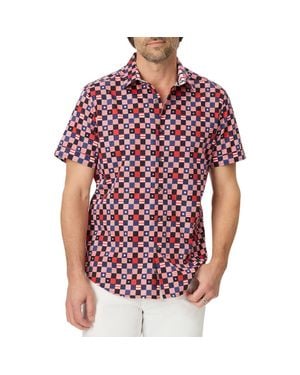 Robert Graham Stars Aligned Short Sleeve Stretch Cotton Button-Up Shirt - Red