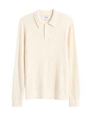 Wax London Oban Diamond Stripe Cotton & Cashmere Polo Sweater - Natural