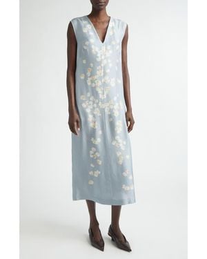 Altuzarra Cherie Petal Print Silk Midi Dress - Gray