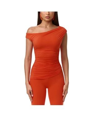 Naked Wardrobe Ruched One-Shoulder Top - Red