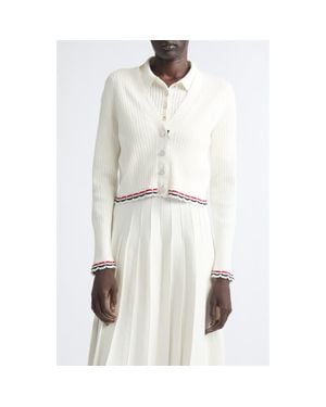Thom Browne Pointelle Rib Stitch Cardigan - White