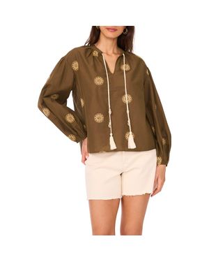 Two By Vince Camuto Embroidered Tassel Tie Neck Top - Green