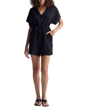 REISTOR V Neck Drawstring Romper - Black