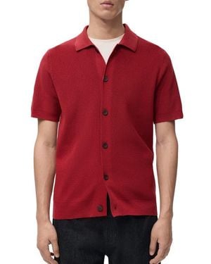Mango Short Sleeve Knit Button-Up Shirt - Red