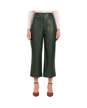 Bagatelle Patch Pocket Faux Leather Crop Wide Leg Pants - Green