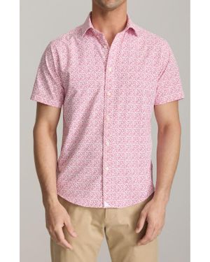 UNTUCKit Mavrud Leaf Print Short Sleeve Performance Button-Up Shirt - Pink