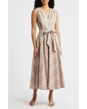 FREEMARKET Directional Mixed Stripe Cotton Dress - Natural