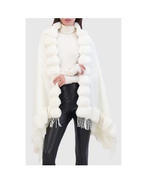 Lyla Grant Cashmere & Wool Blend Cape With Fur-Free Chinchilla (Faux Fur) Trim - White