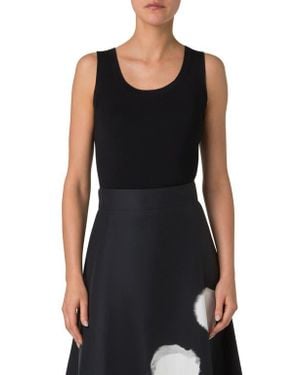 Akris Scoop Neck Silk Rib Sweater Tank - Black