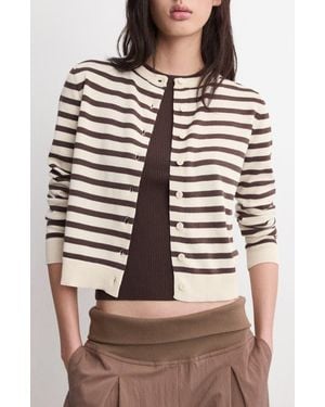 Mango Stripped Knit Cardigan - Brown