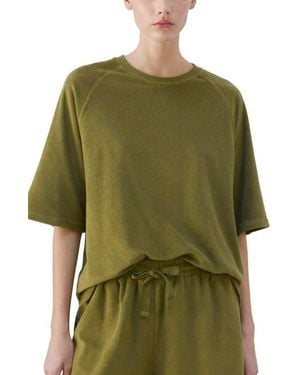 Mango Cotton Blend Terry Pajama Top - Green