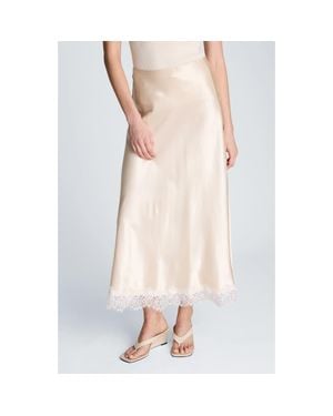 Kenneth Cole Lace Trim Satin Midi Skirt - Natural